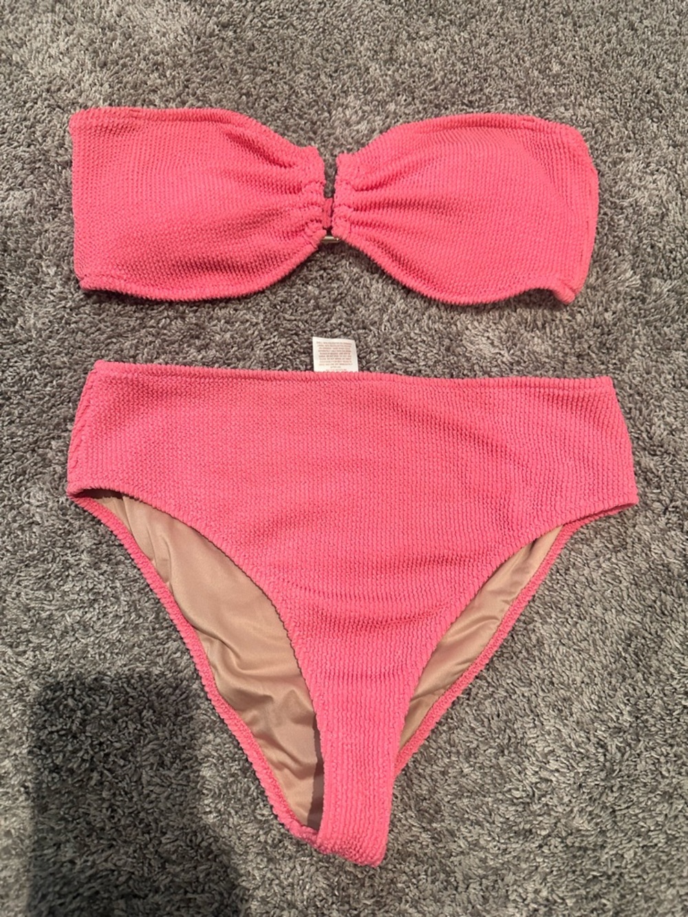 Textured pink Bandeau Bikini Set